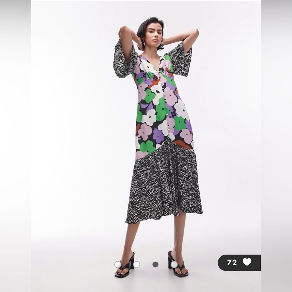 Topshop bold floral mix and match midi dress in multi